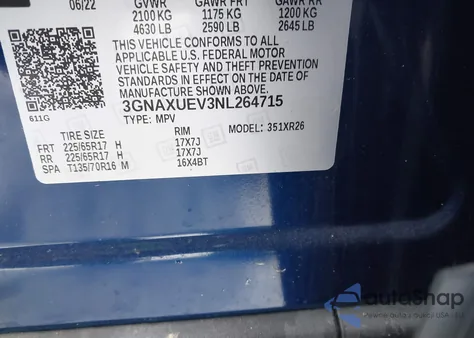 2022 Chevrolet Equinox Awd Lt from USA, damaged, VIN 3GNAXUEV3NL264715